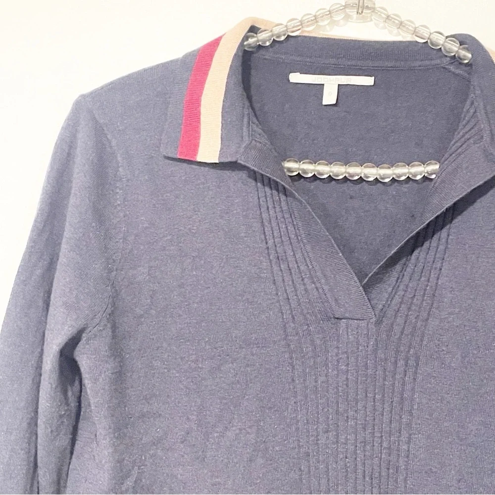 Jodhpur Size 0 Blue Cashmere Wool Ribbed V‎ Neck Collared Sweater